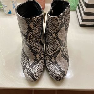 Snake print and gold heel booties